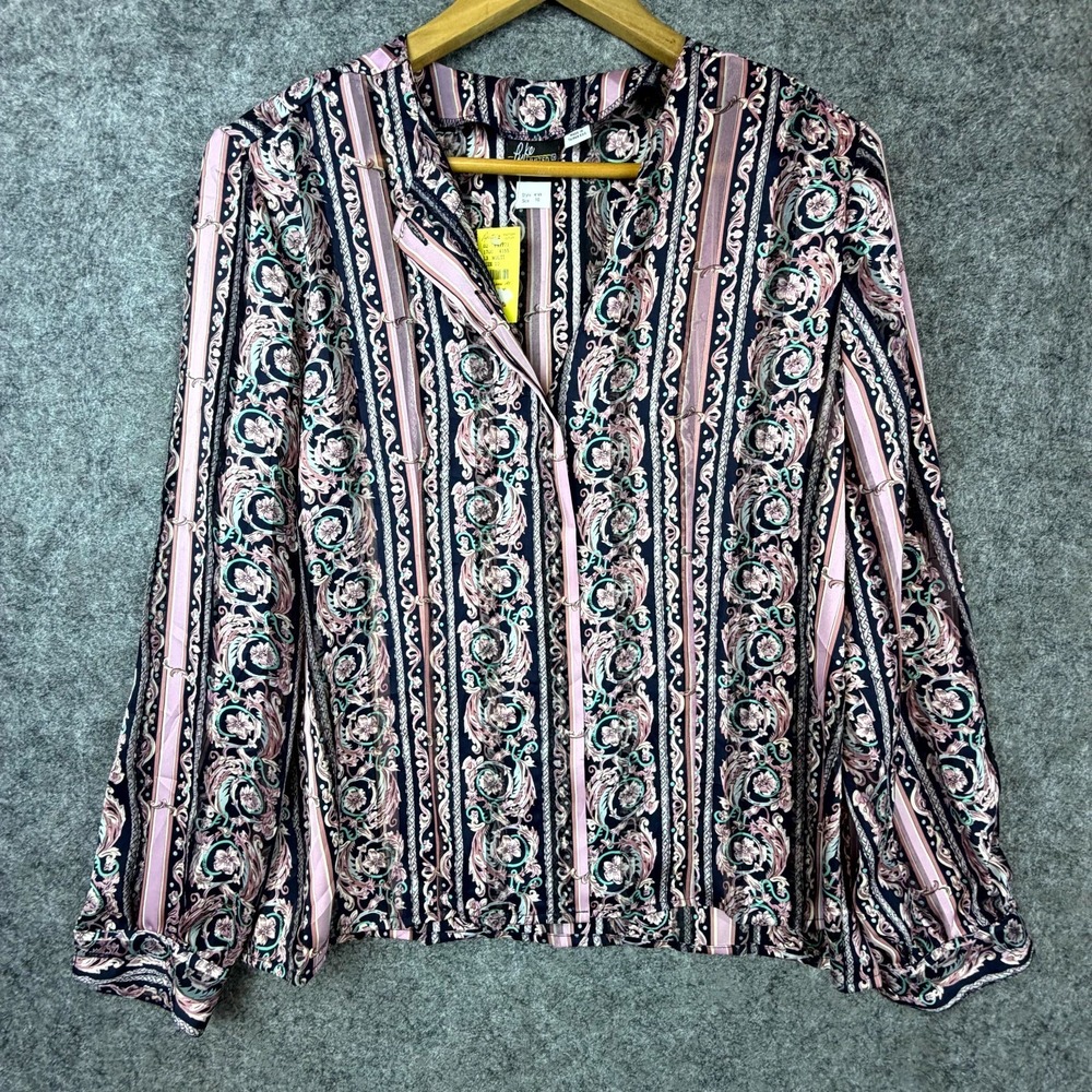 Vintage Pyke Limited Secretary Blouse Top Womens 10 Multicolor Floral 80s Office